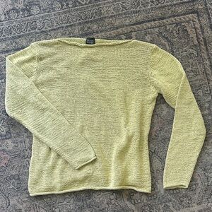 Eileen Fisher Lime-Green Lightweight cotton Knit Rolled Neck Sweater Medium